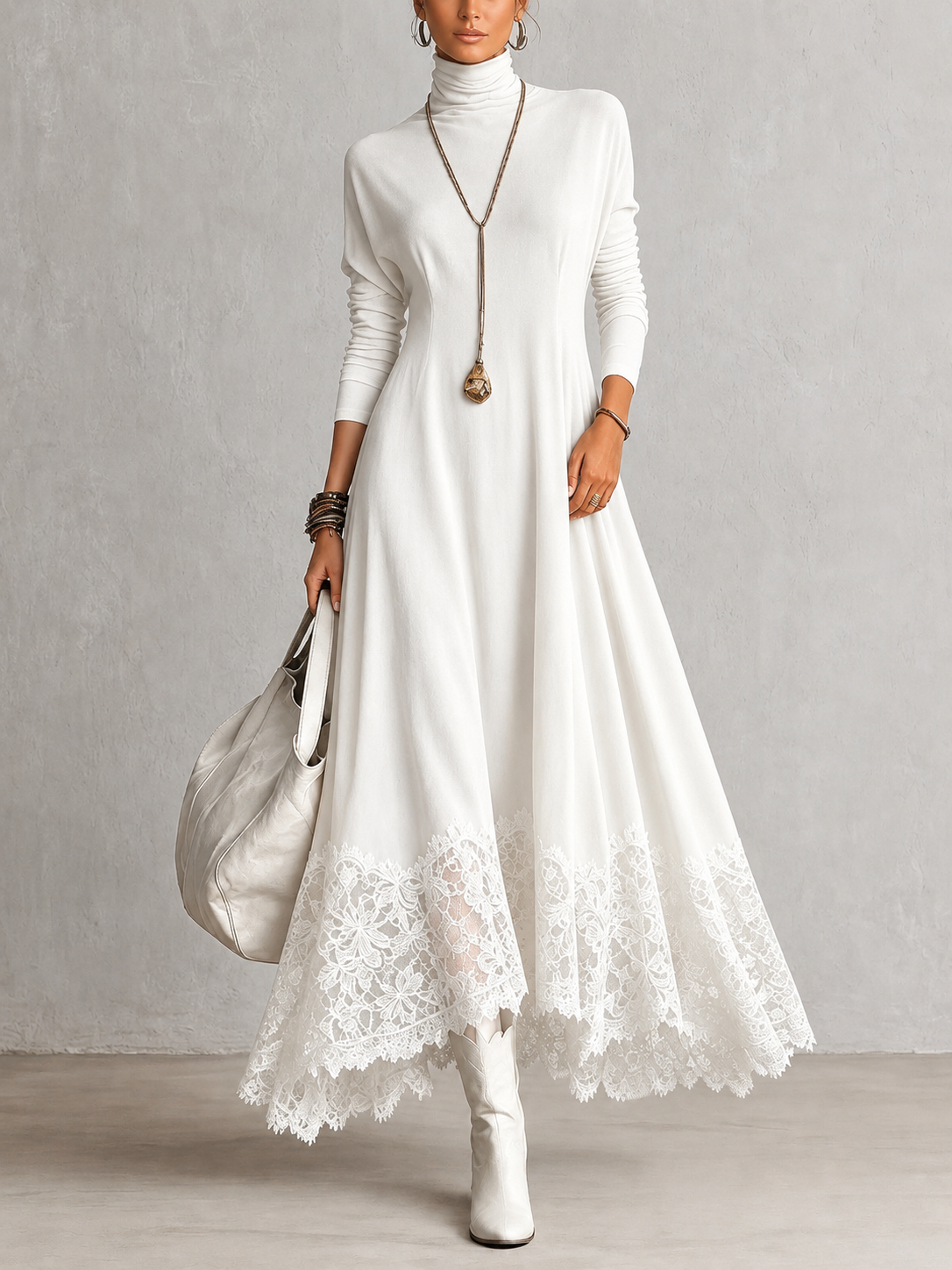 ELIZA & MAREN | SUEDE-EFFECT LACE MAXI DRESS FOR WOMEN