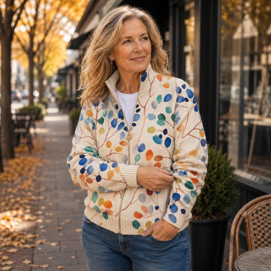 ELIZA & MAREN | BOTANICAL LEAF ZIP CARDIGAN FOR WOMEN