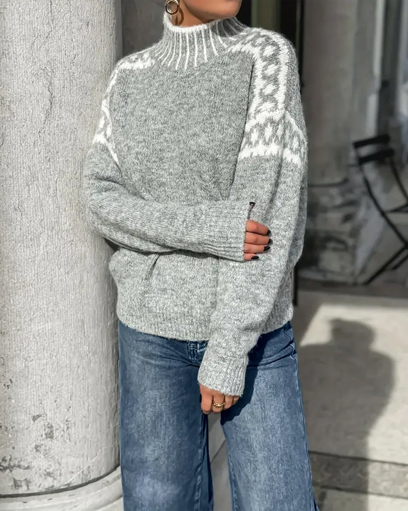 ELIZA & MAREN | DRAPED HIGH COLLAR SWEATER FOR WOMEN