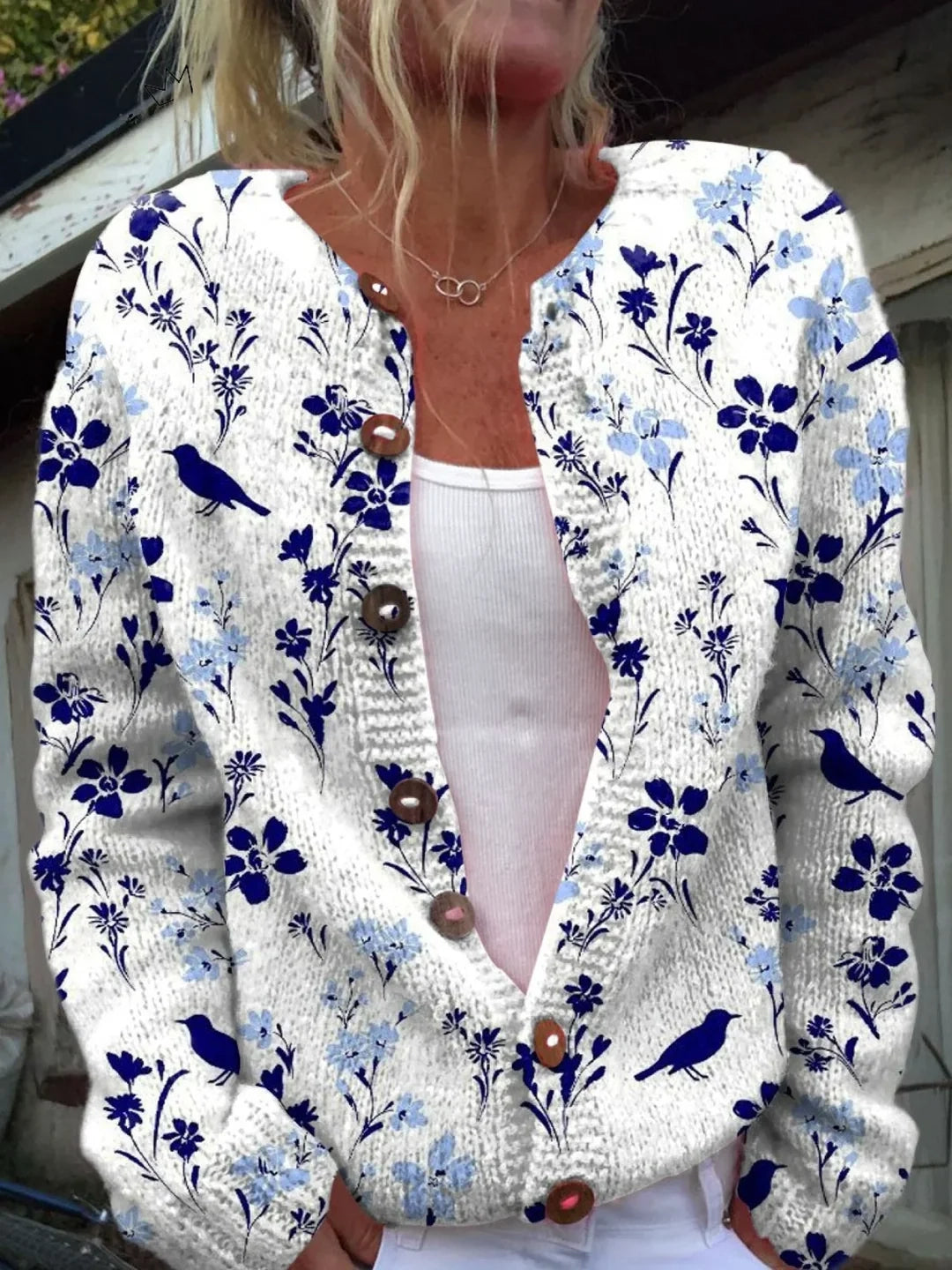 ELIZA & MAREN | BIRD FLORAL KNIT CARDIGAN FOR WOMEN
