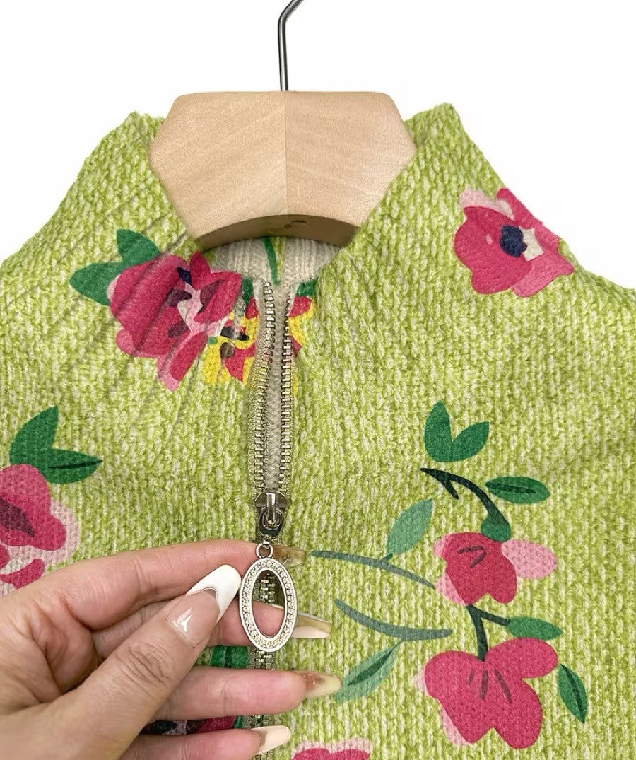 ELIZA & MAREN | PINK FLORAL ZIP CARDIGAN FOR WOMEN