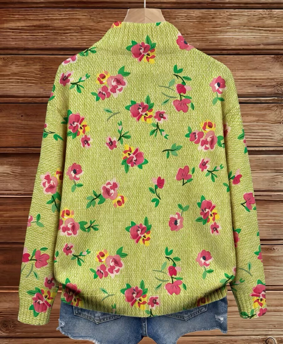 ELIZA & MAREN | PINK FLORAL ZIP CARDIGAN FOR WOMEN