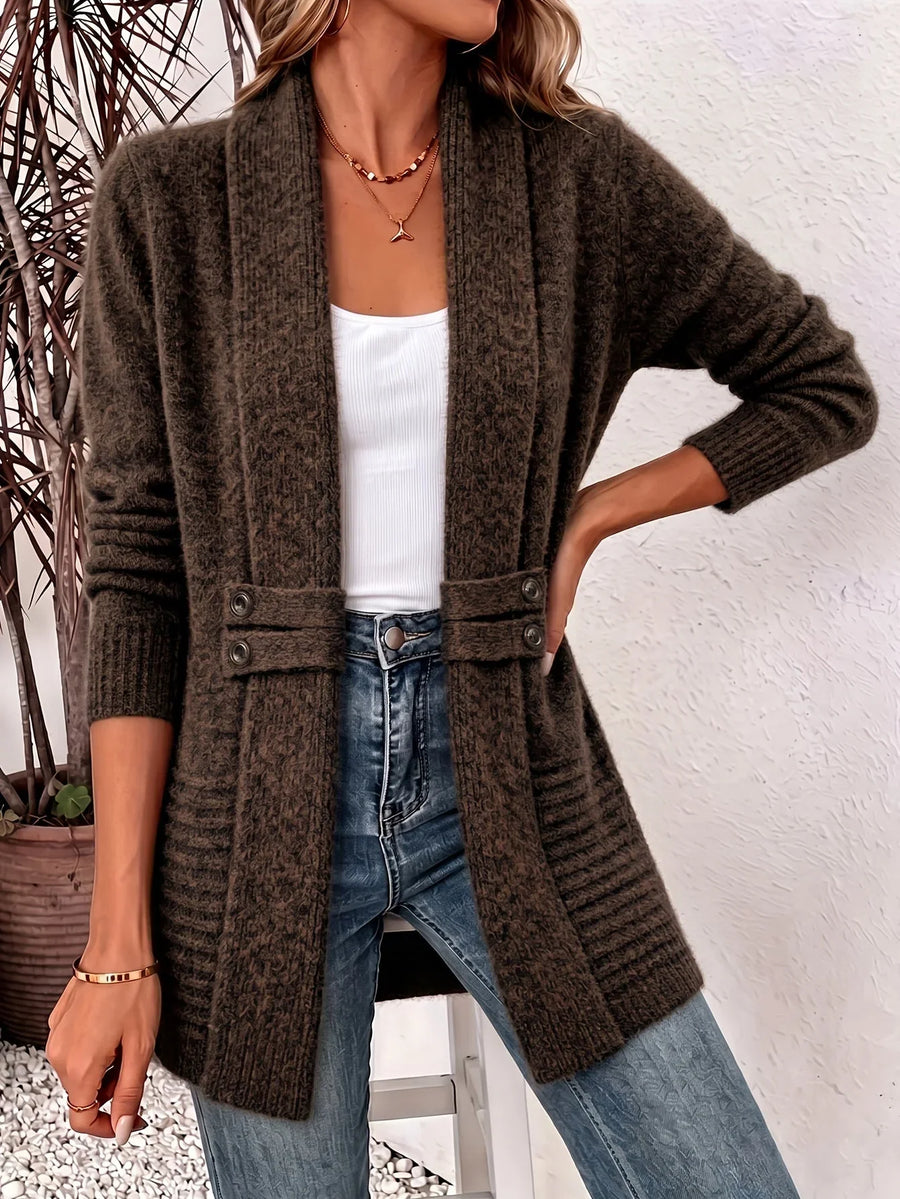 ELIZA & MAREN | BROWN BELTED WAIST CARDIGAN FOR WOMEN