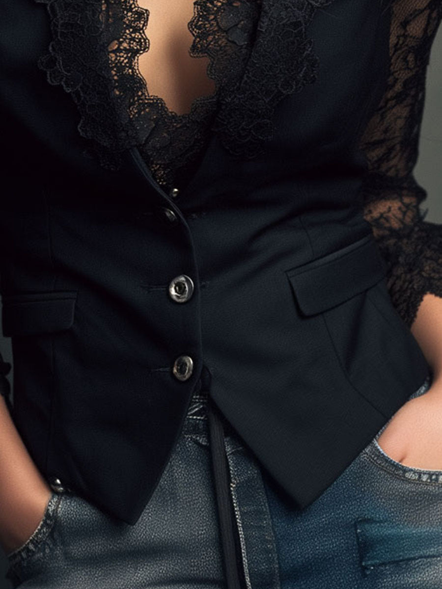 ELIZA & MAREN | SEMI-SHEER SLEEVE BLAZER FOR WOMEN