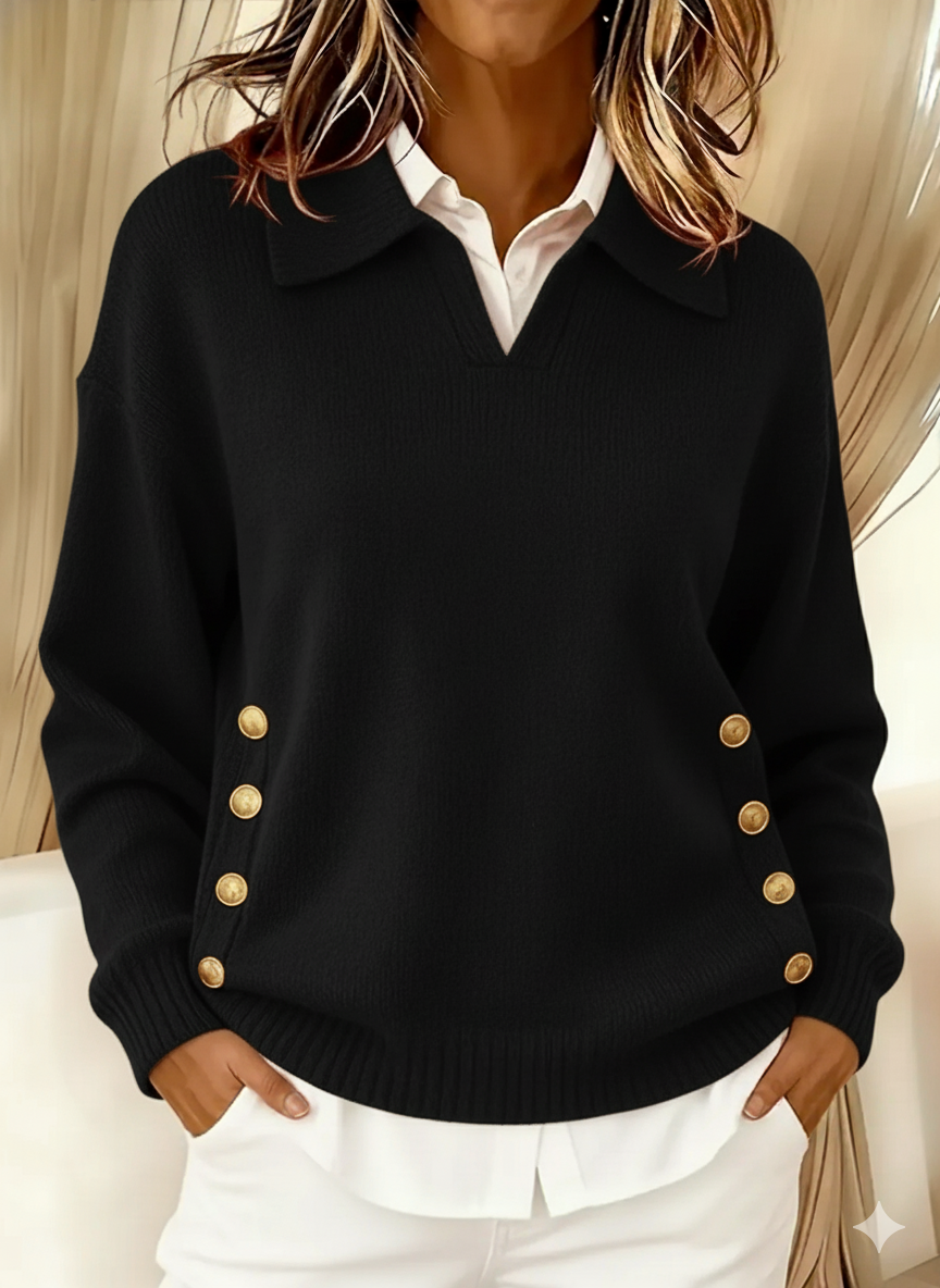 ELIZA & MAREN | POLO NECK BUTTON SWEATER FOR WOMEN