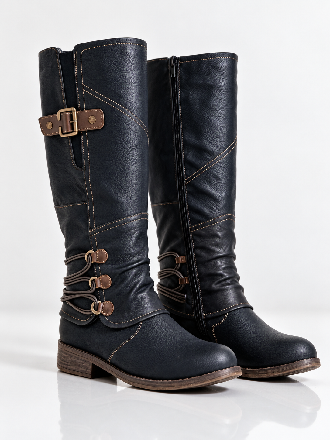 ELIZA & MAREN | CORD ACCENT RIDING BOOTS FOR WOMEN