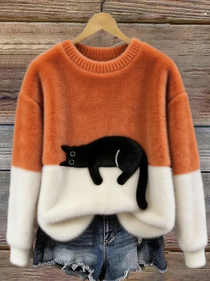 ELIZA & MAREN | OVERSIZED CAT PRINT SWEATER FOR WOMEN