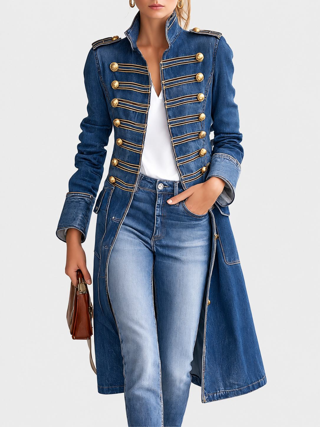 ELIZA & MAREN | LONG DENIM OFFICER COAT FOR WOMEN