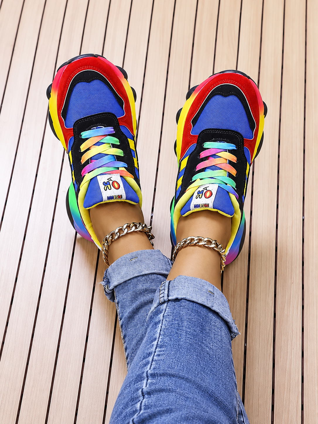 ELIZA & MAREN | RAINBOW ACCENT SNEAKERS FOR WOMEN