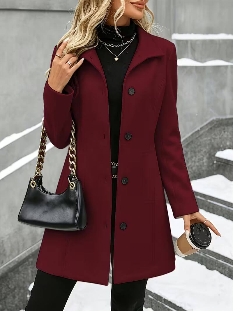 ELIZA & MAREN | STAND COLLAR BUTTON COAT FOR WOMEN