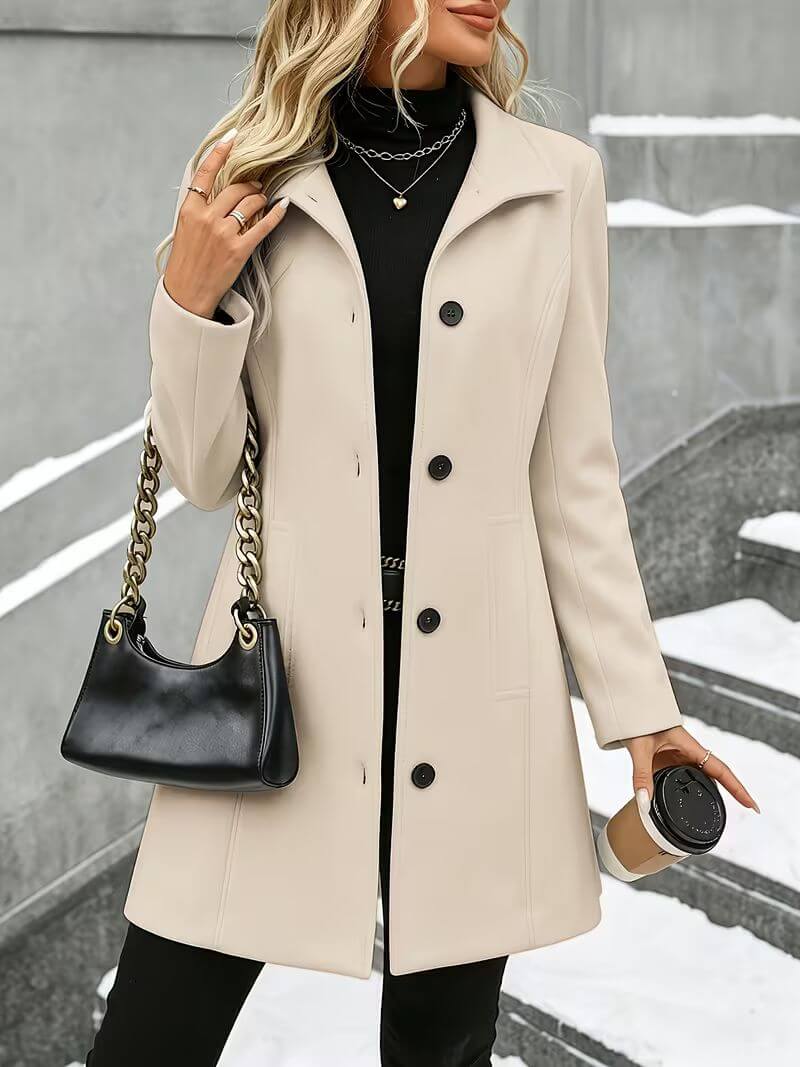 ELIZA & MAREN | STAND COLLAR BUTTON COAT FOR WOMEN