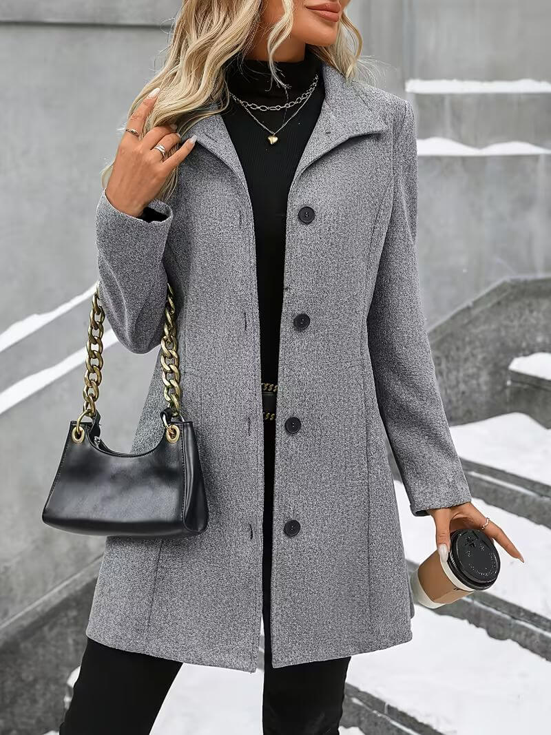 ELIZA & MAREN | STAND COLLAR BUTTON COAT FOR WOMEN