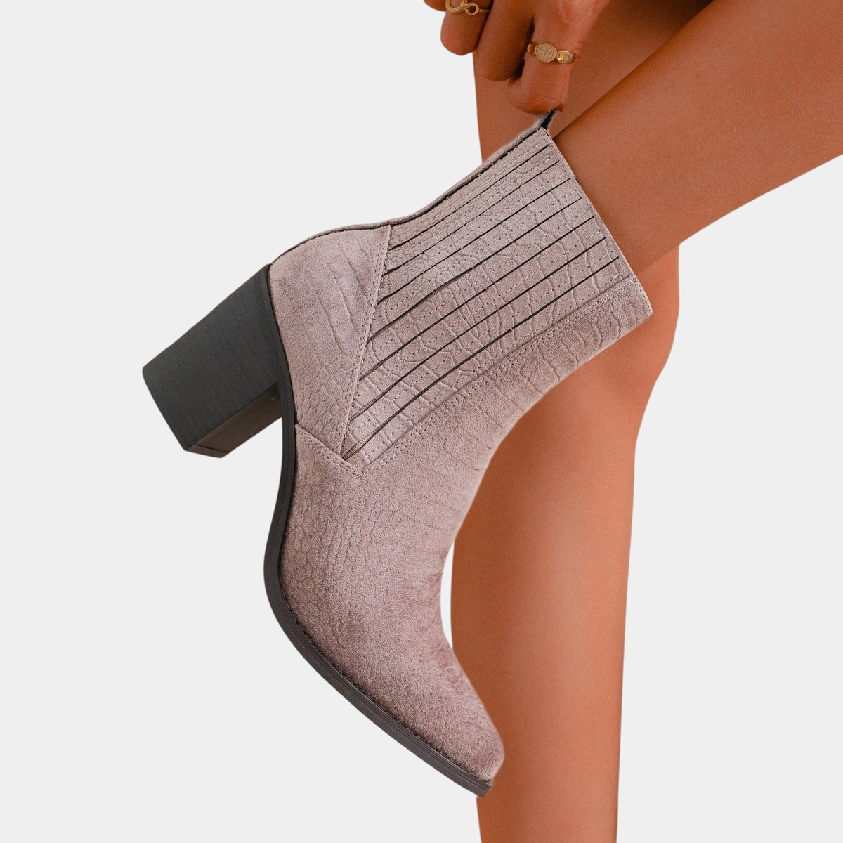 ELIZA & MAREN | TEXTILE LINED ANKLE BOOTS FOR WOMEN on light gray background