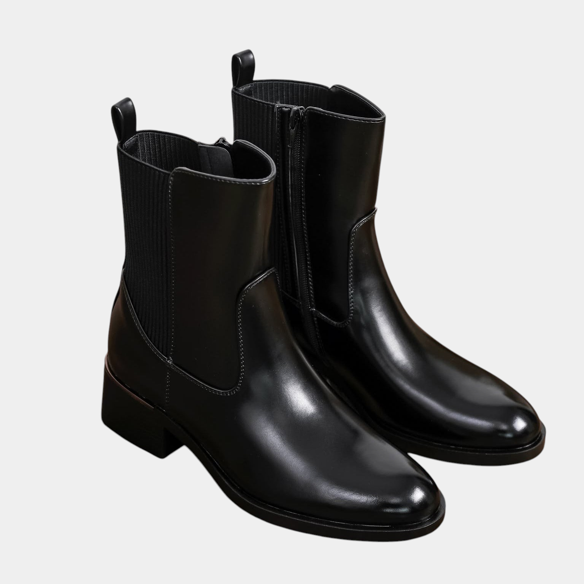 ELIZA & MAREN | CLASSIC CHELSEA ANKLE BOOTS FOR WOMEN on light gray background