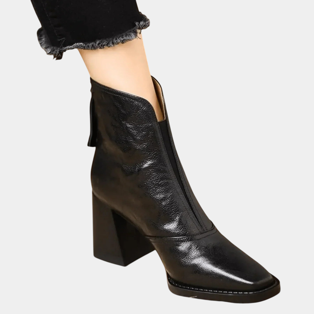 ELIZA & MAREN | SQUARE HEEL ANKLE BOOTS FOR WOMEN on light gray background