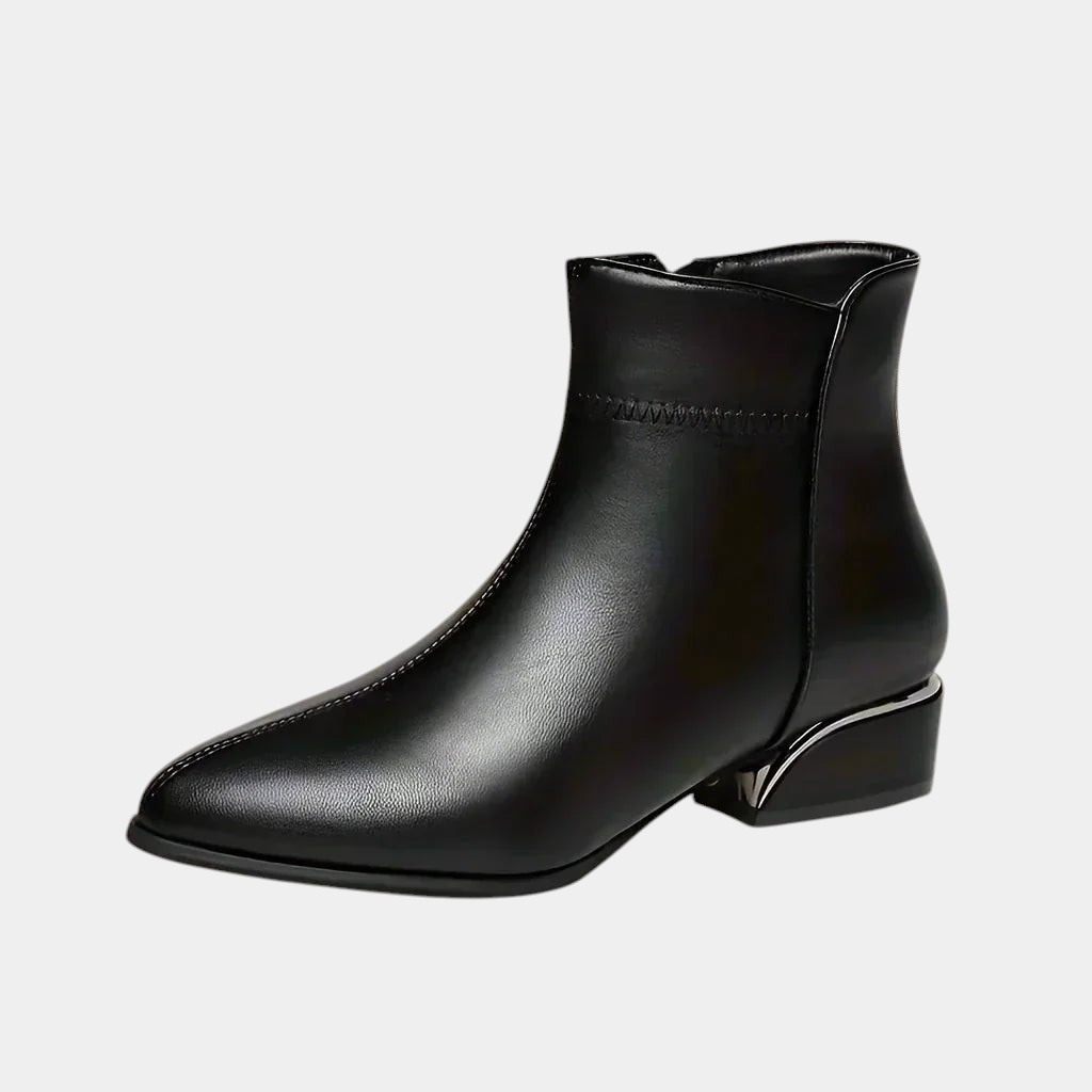 ELIZA & MAREN | METALLIC TRIM ANKLE BOOTS FOR WOMEN on light gray background