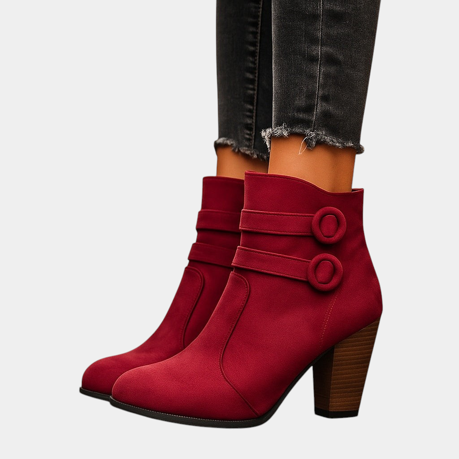 ELIZA & MAREN | DOUBLE STRAP ANKLE BOOTS FOR WOMEN on light gray background