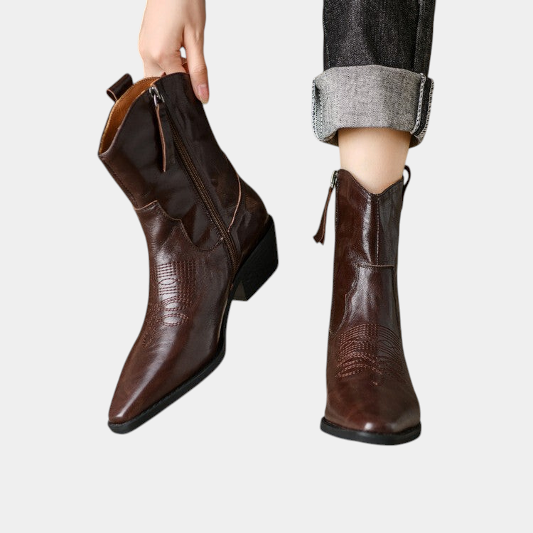 ELIZA & MAREN | WESTERN SQUARE TOE BOOTS FOR WOMEN on light gray background