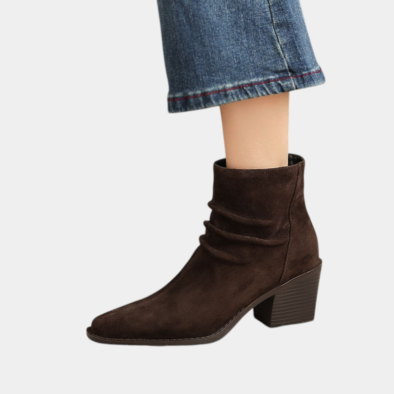 ELIZA & MAREN | CENTER STITCH ANKLE BOOTS FOR WOMEN on light gray background
