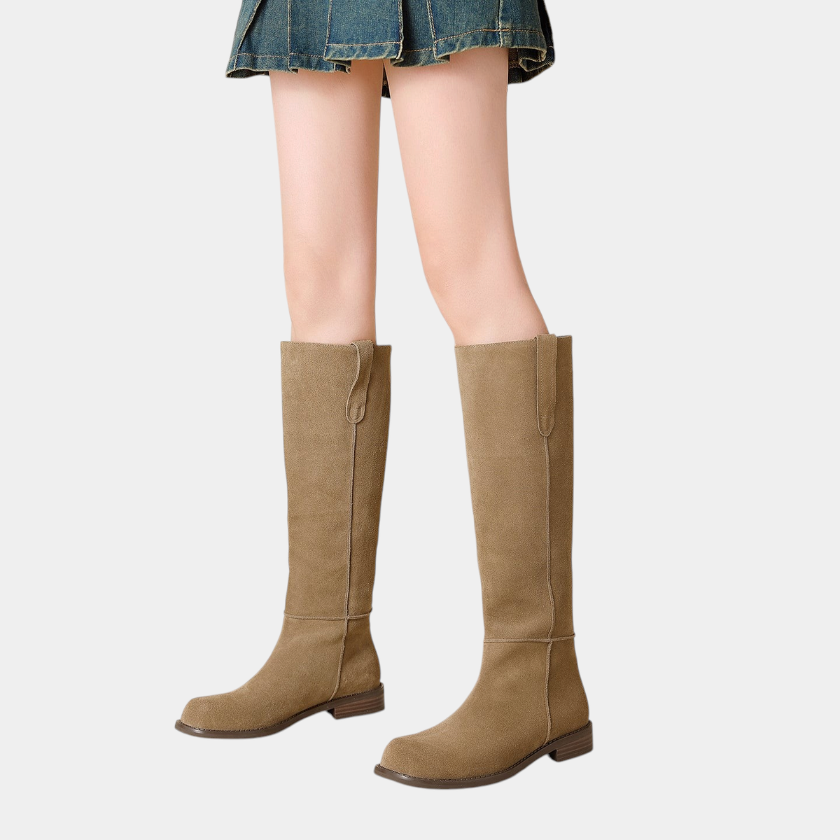 ELIZA & MAREN | STRAIGHT SHAFT KNEE BOOTS FOR WOMEN on light gray background