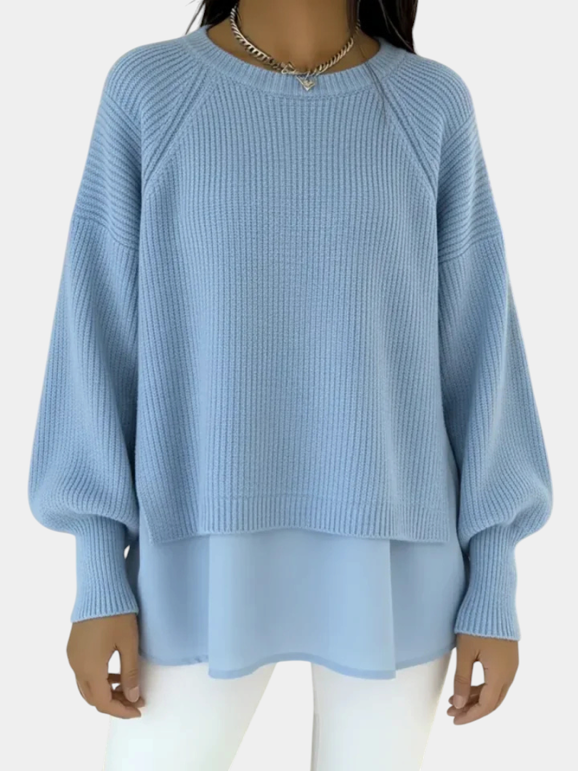 ELIZA & MAREN | LAYERED LOOK KNIT SWEATER FOR WOMEN on light gray background