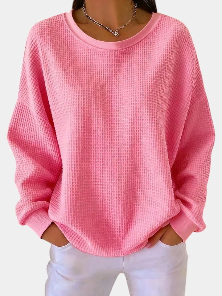 ELIZA & MAREN | CLASSIC TEXTURED KNIT SWEATER FOR WOMEN on light gray background