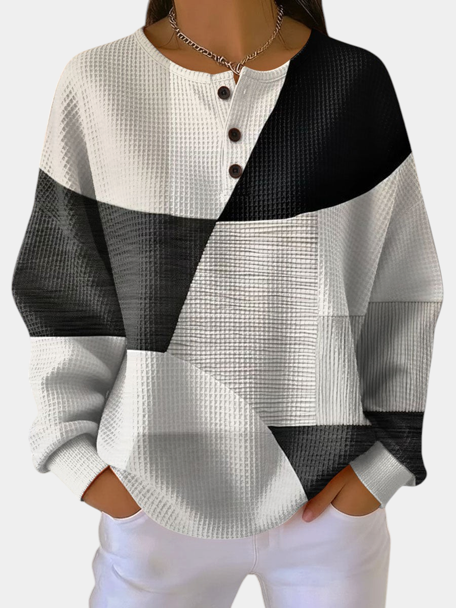 ELIZA & MAREN | TEXTURED LAYERED KNIT SWEATER FOR WOMEN on light gray background