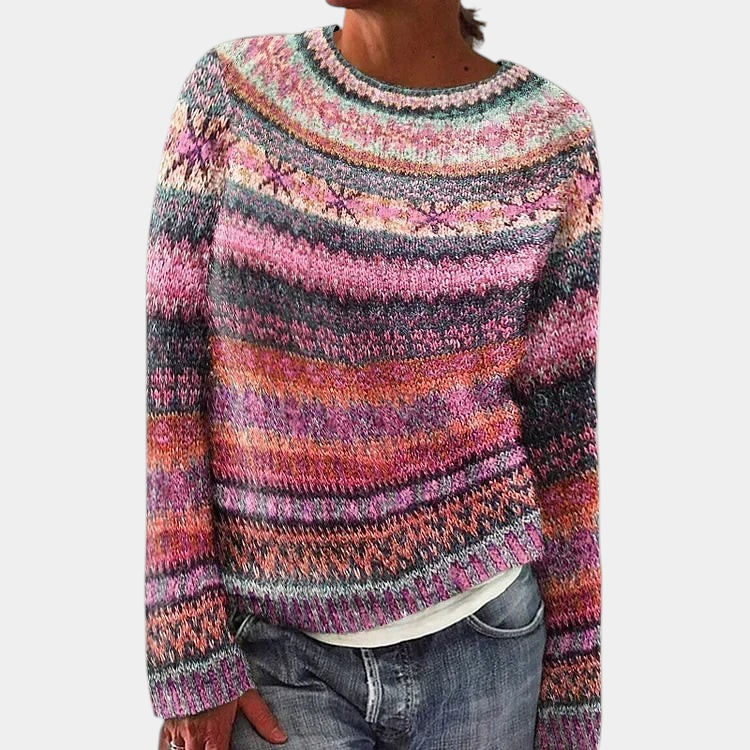 ELIZA & MAREN | CLASSIC RELAXED KNIT SWEATER FOR WOMEN on light gray background