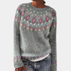 ELIZA & MAREN | RETRO RELAXED KNIT JUMPER FOR WOMEN on light gray background