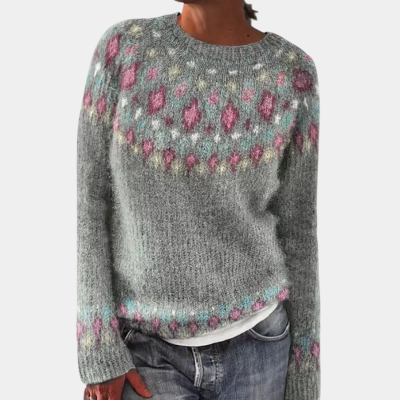 ELIZA & MAREN | RETRO RELAXED KNIT JUMPER FOR WOMEN on light gray background