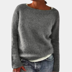 ELIZA & MAREN | COLORFUL RETRO KNIT SWEATSHIRT FOR WOMEN on light gray background