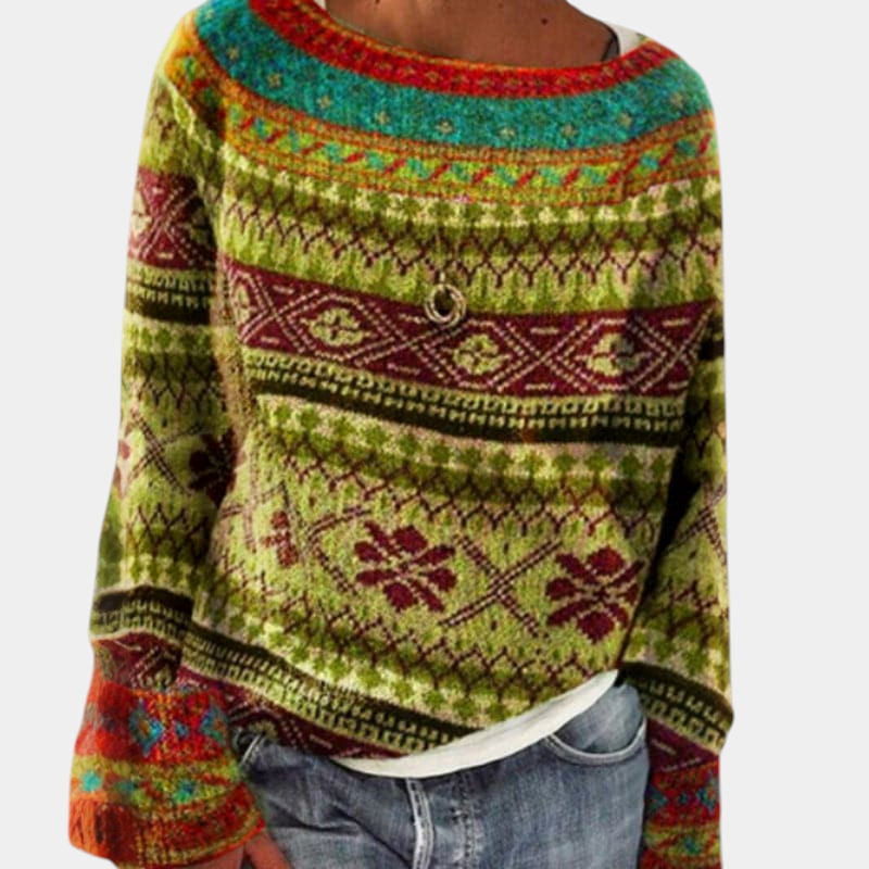 ELIZA & MAREN | EASY FIT KNITTED SWEATER FOR WOMEN on light gray background