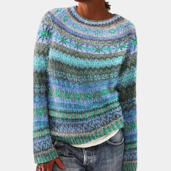 ELIZA & MAREN | FLARED PATTERN KNIT SWEATSHIRT FOR WOMEN on light gray background