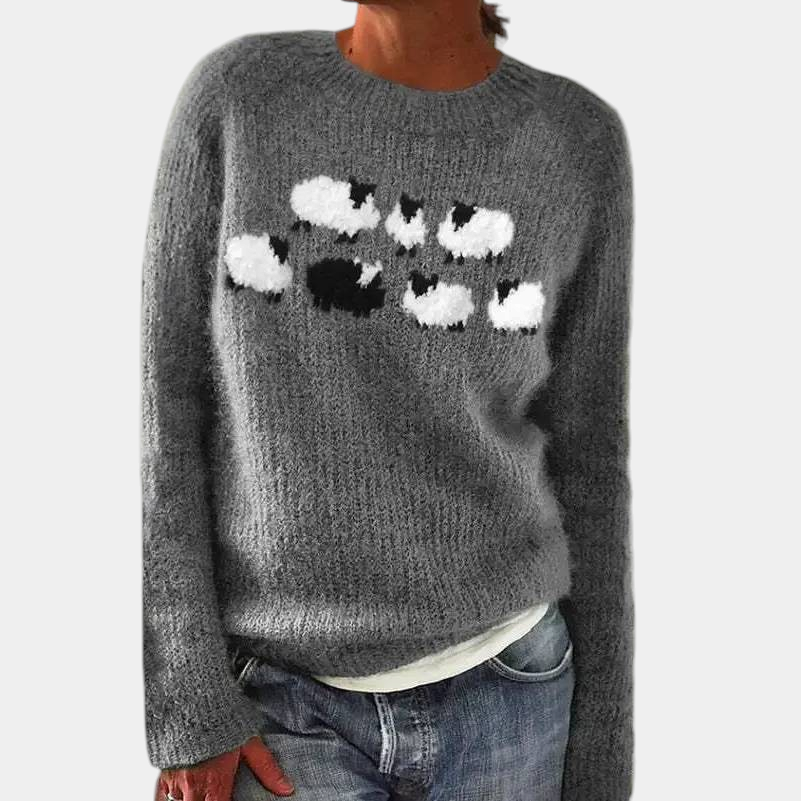 ELIZA & MAREN | LOOSE STYLE RETRO SWEATER FOR WOMEN on light gray background