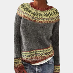 ELIZA & MAREN | FLARED RETRO KNIT SWEATER FOR WOMEN on light gray background