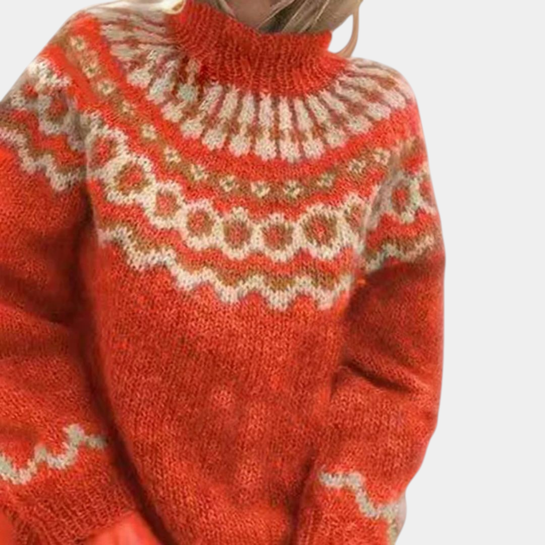 ELIZA & MAREN | CLASSIC MULTICOLOR KNIT SWEATER FOR WOMEN on light gray background
