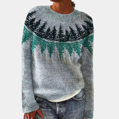 ELIZA & MAREN | RELAXED PATTERN KNIT SWEATSHIRT FOR WOMEN on light gray background