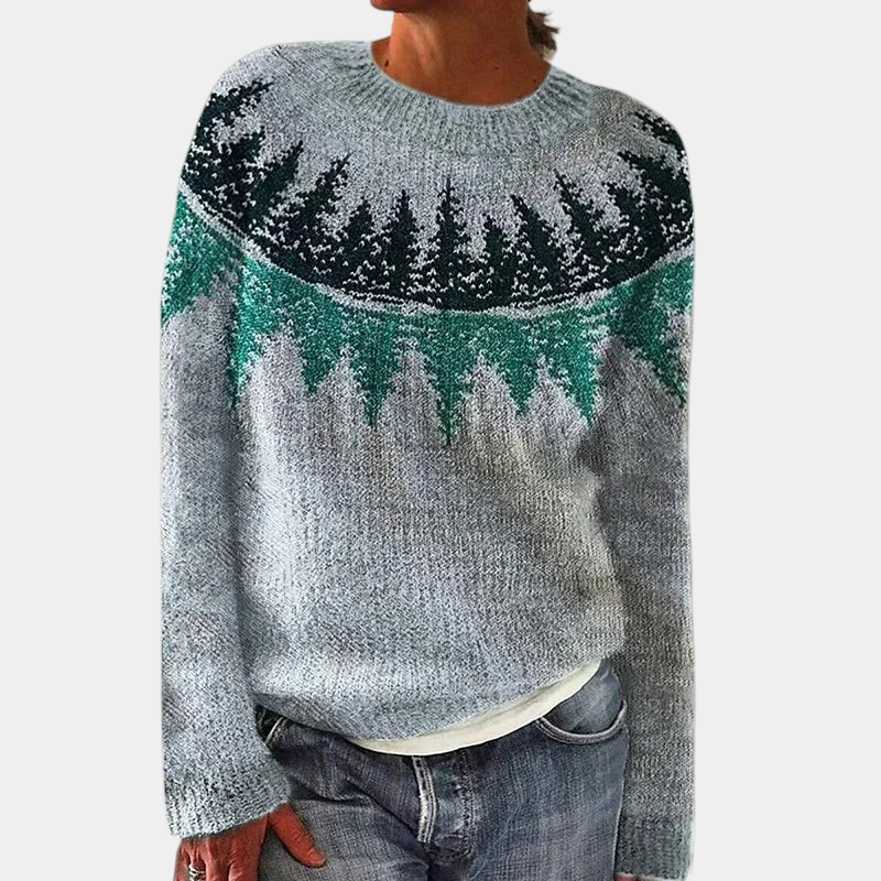 ELIZA & MAREN | RELAXED PATTERN KNIT SWEATSHIRT FOR WOMEN on light gray background