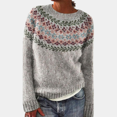 ELIZA & MAREN | RELAXED PATTERN KNIT JUMPER FOR WOMEN on light gray background