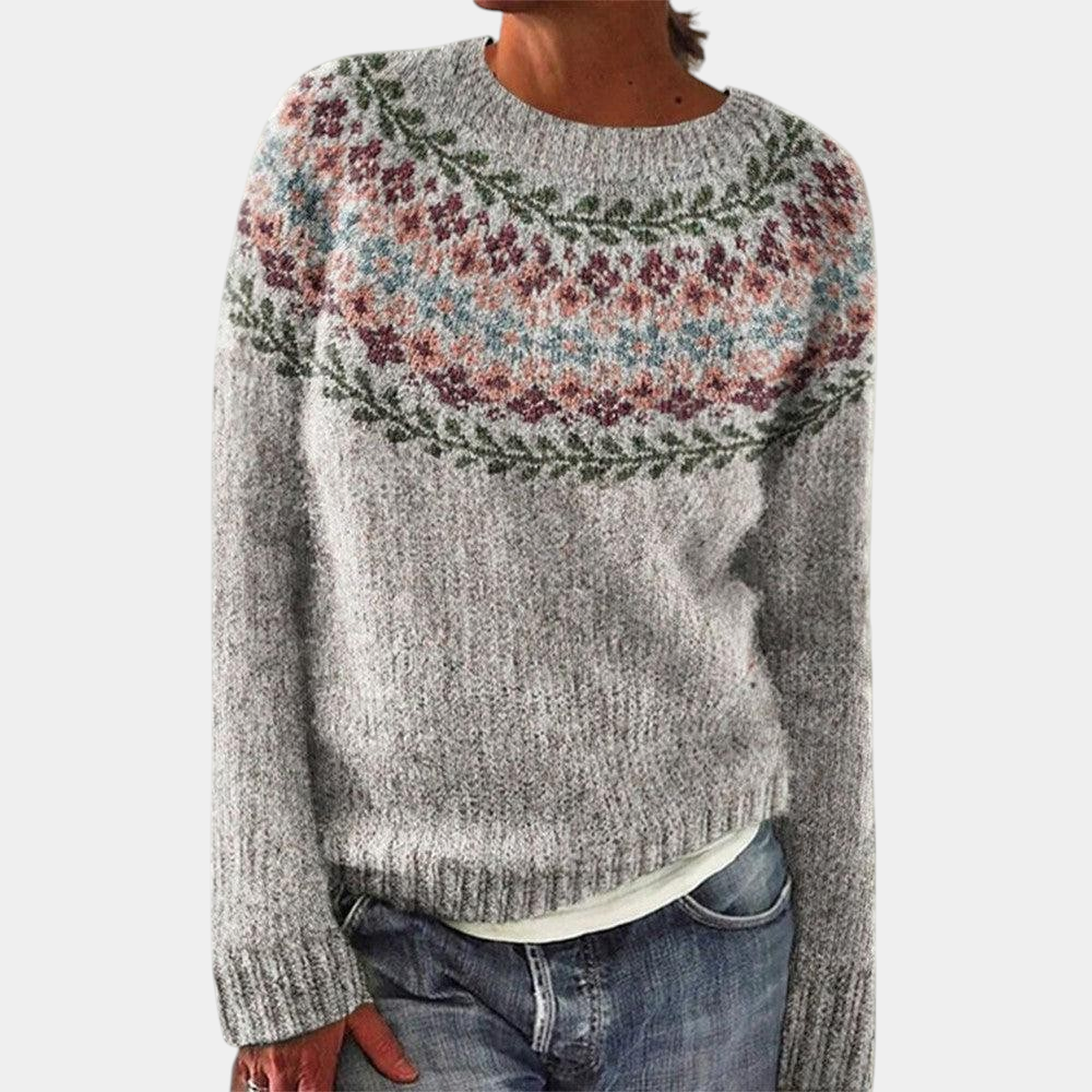 ELIZA & MAREN | RELAXED PATTERN KNIT JUMPER FOR WOMEN on light gray background