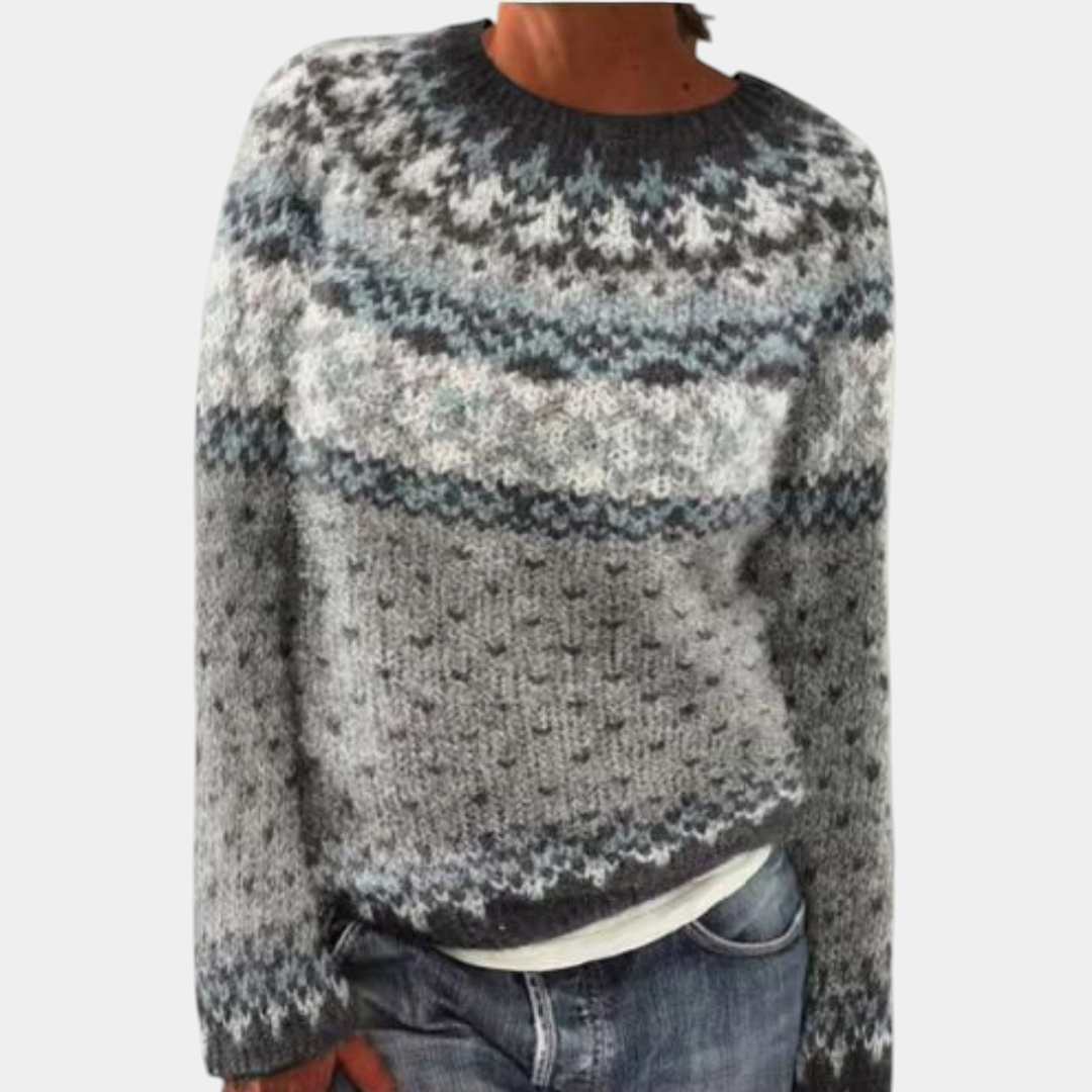 ELIZA & MAREN | CLASSIC RELAXED KNIT SWEATSHIRT FOR WOMEN on light gray background