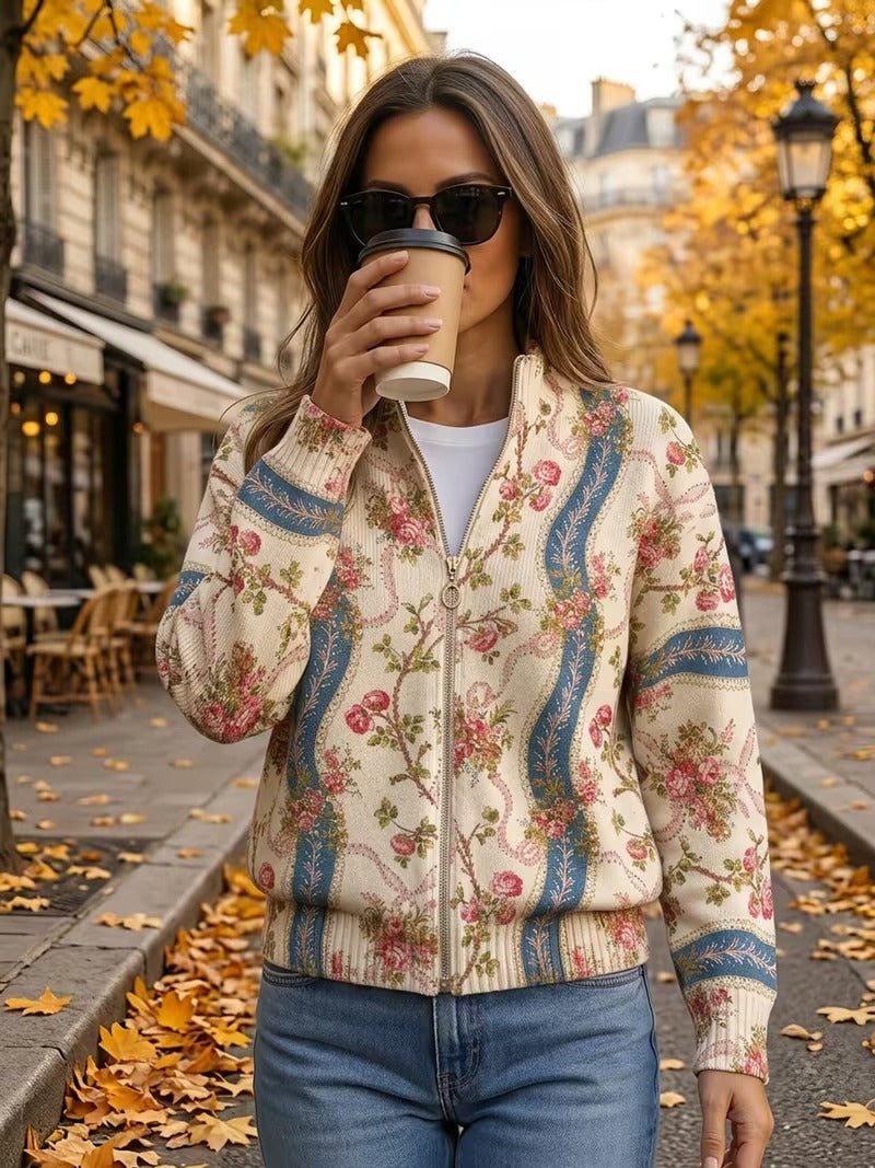 ELIZA & MAREN | ROSE RIBBON ZIP CARDIGAN FOR WOMEN