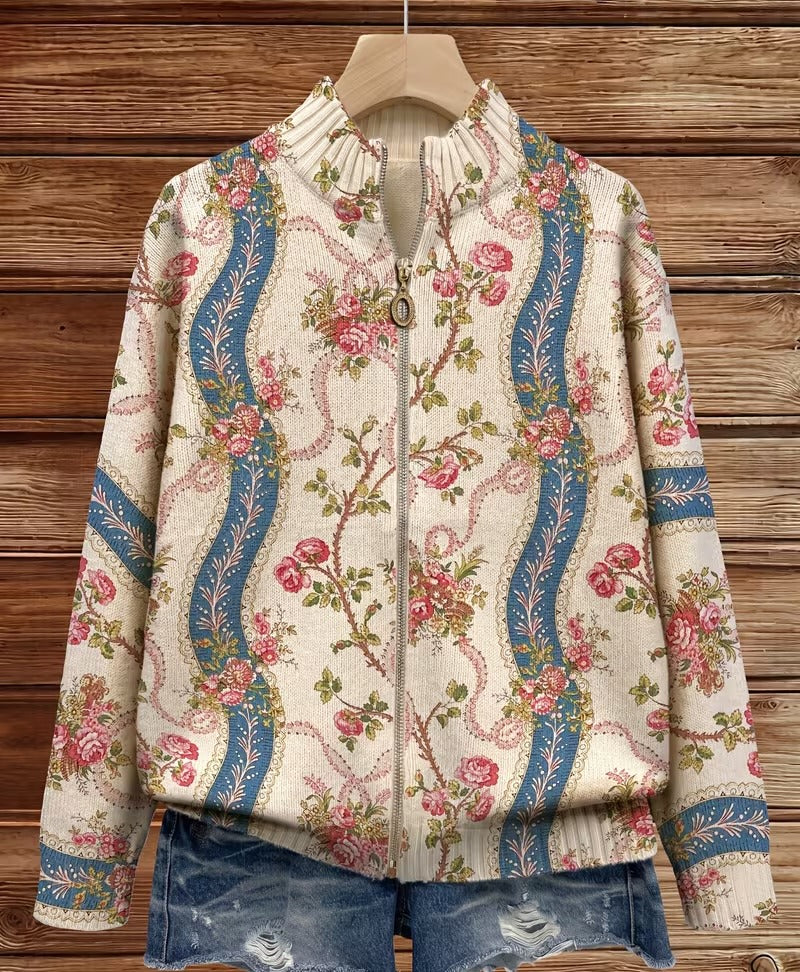 ELIZA & MAREN | ROSE RIBBON ZIP CARDIGAN FOR WOMEN