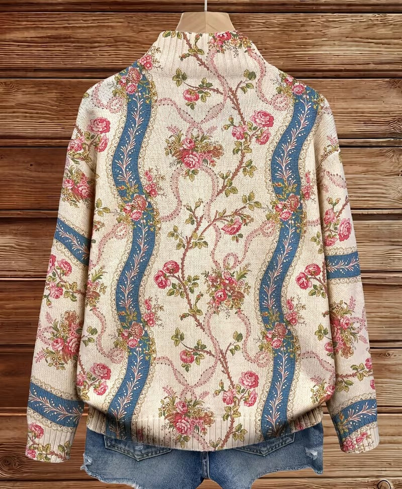 ELIZA & MAREN | ROSE RIBBON ZIP CARDIGAN FOR WOMEN