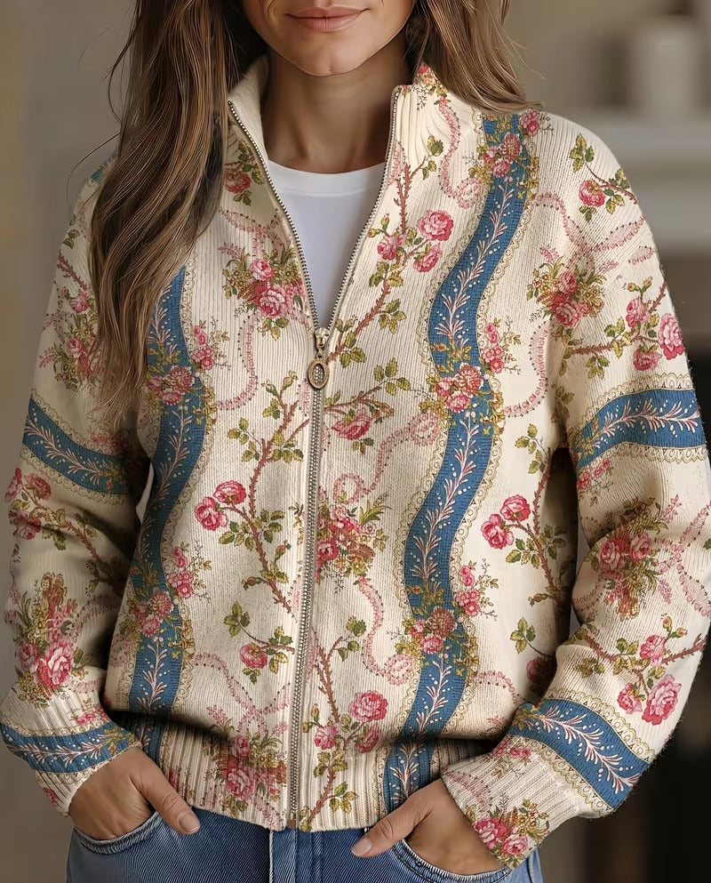 ELIZA & MAREN | ROSE RIBBON ZIP CARDIGAN FOR WOMEN