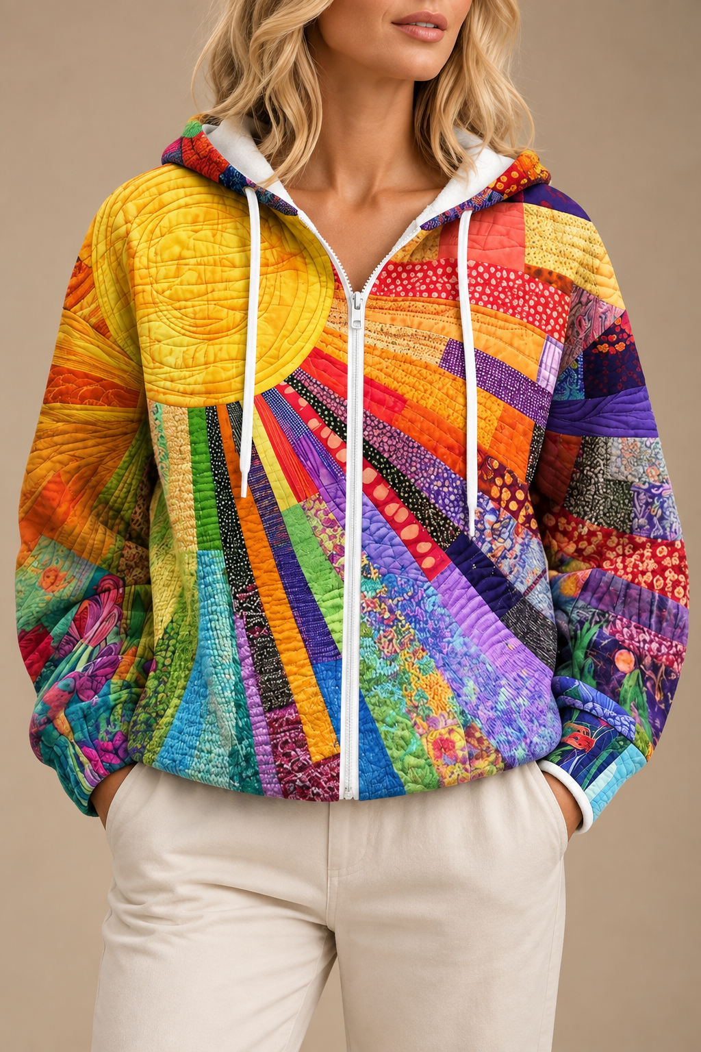 ELIZA & MAREN | SUNSHINE PRINT ZIP HOODIE FOR WOMEN