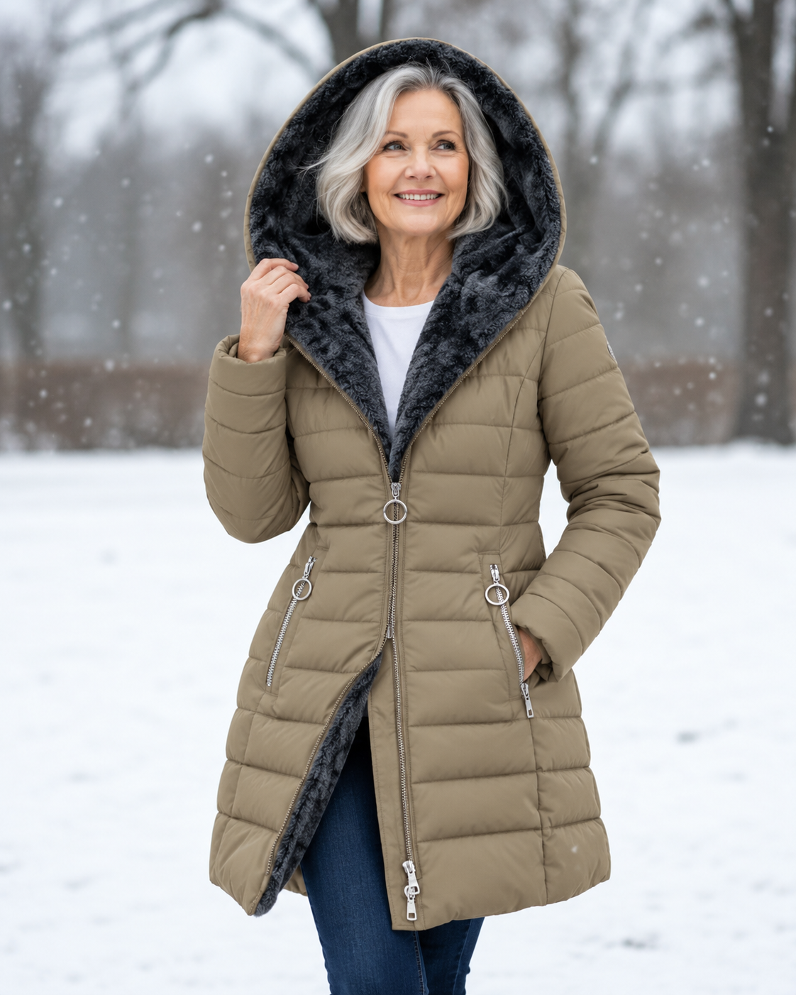 ELIZA & MAREN | QUILTED HIGH HOOD COAT FOR WOMEN