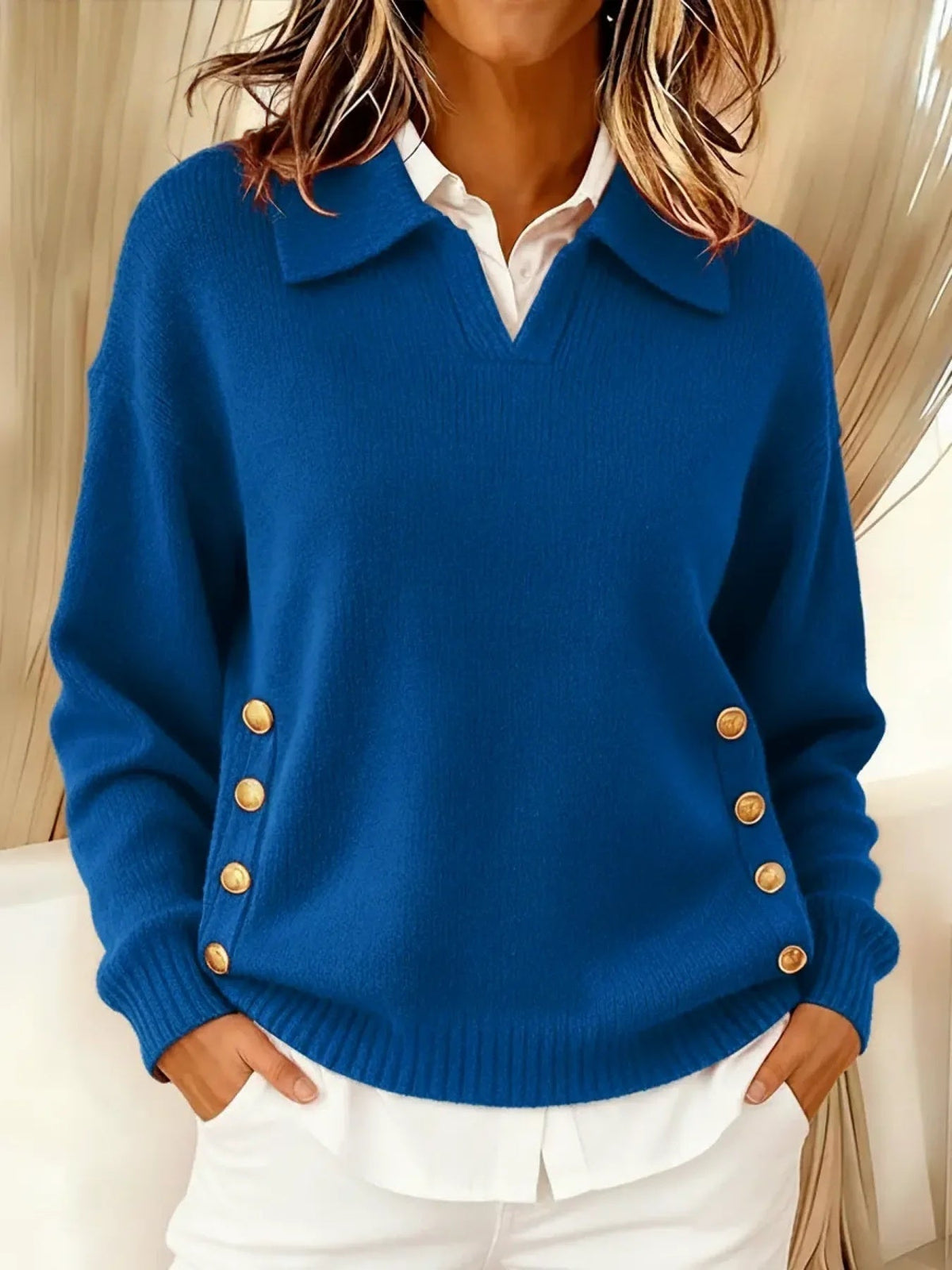 ELIZA & MAREN | POLO NECK BUTTON SWEATER FOR WOMEN