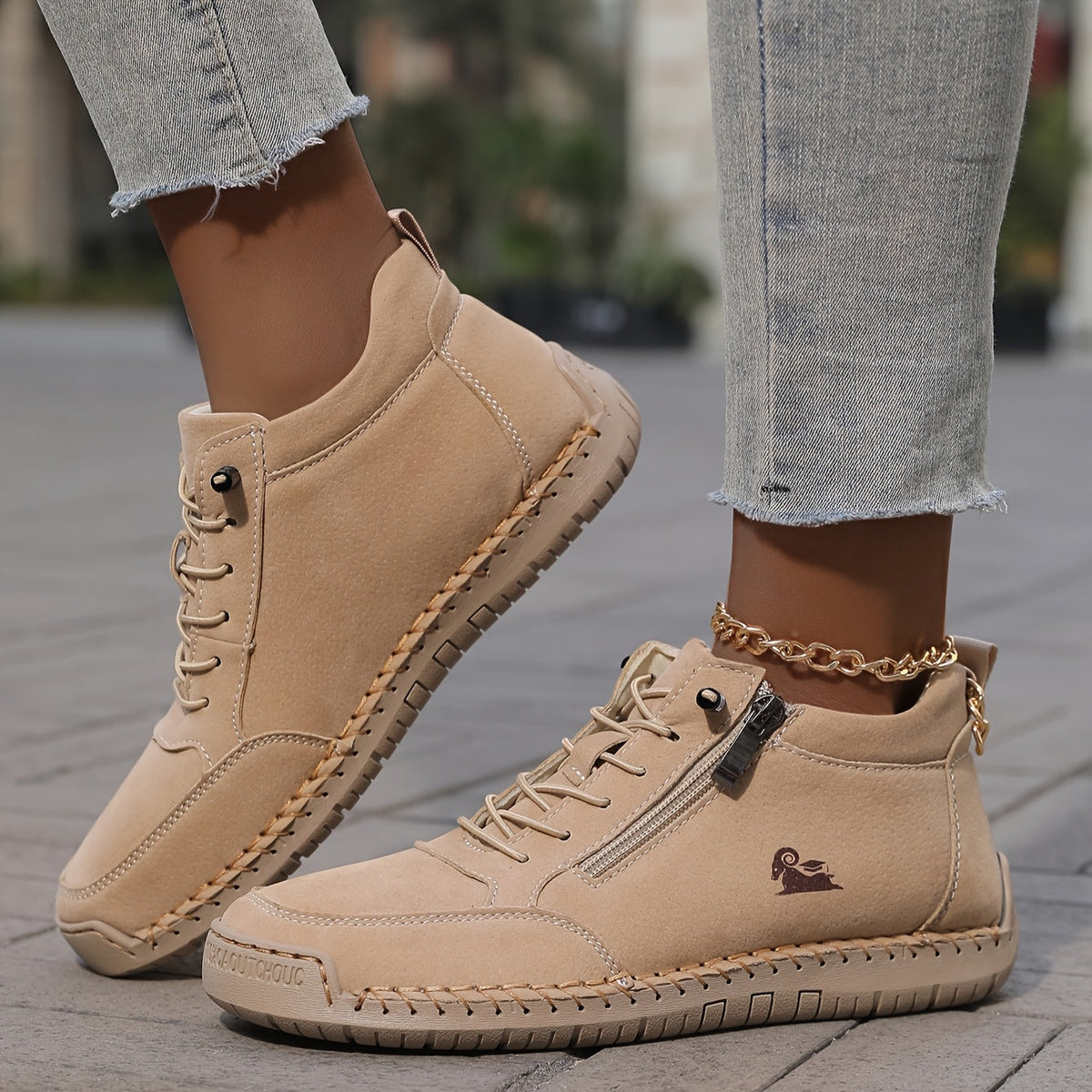 ELIZA & MAREN | TAN LACE-UP WALKING SHOES FOR WOMEN