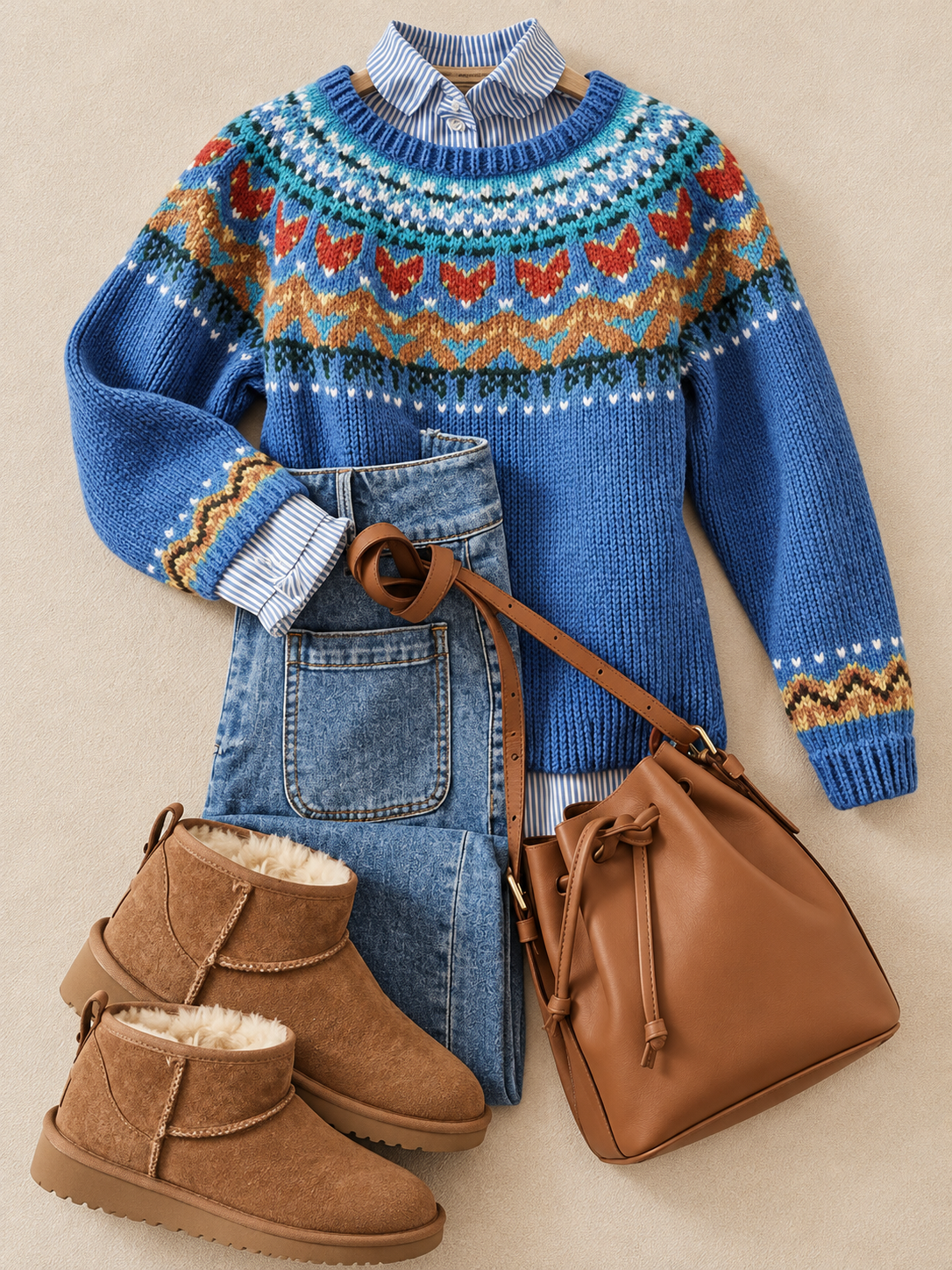 ELIZA & MAREN | NORDIC JACQUARD YOKE SWEATER FOR WOMEN